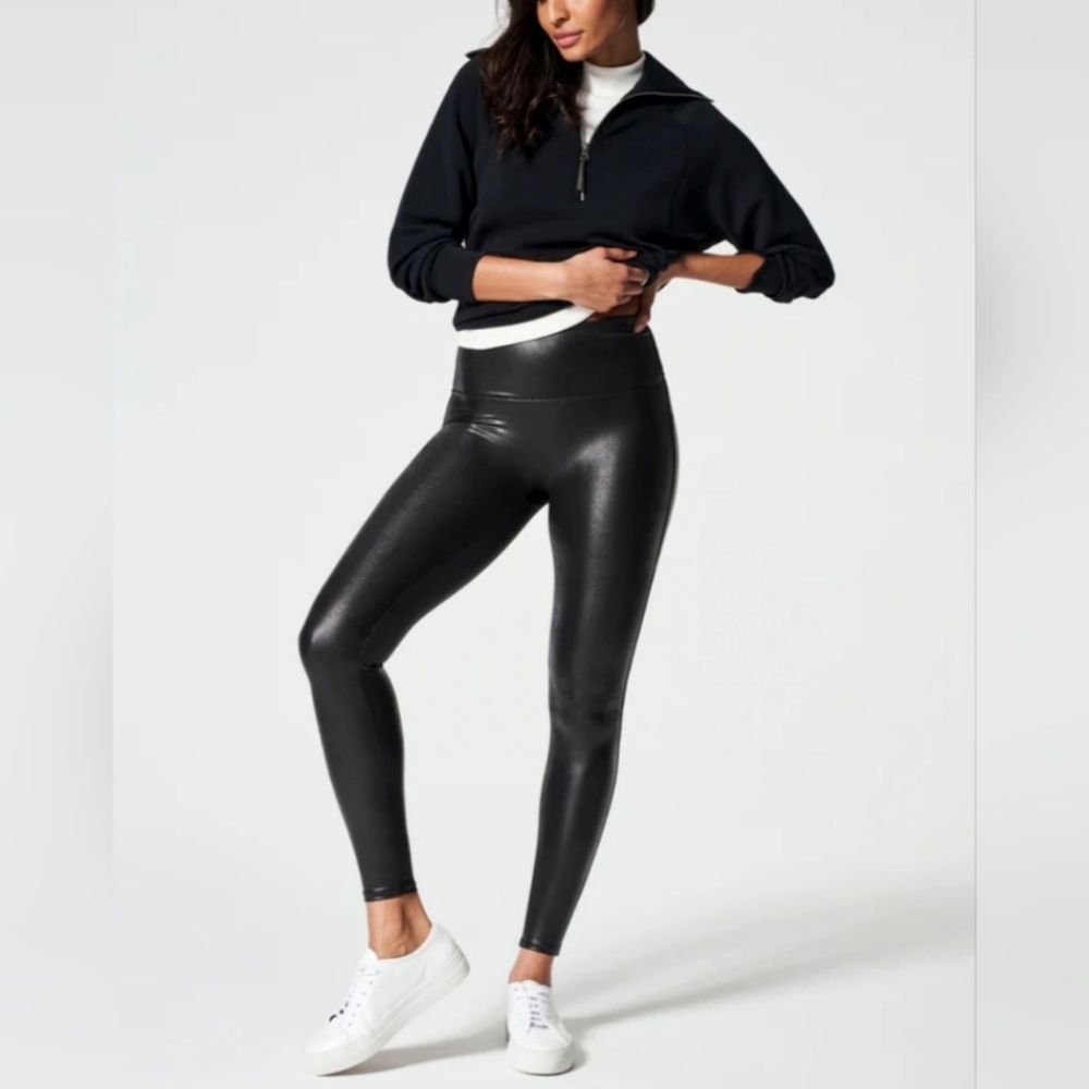 SPANX shape Faux Leather BlackLeggings